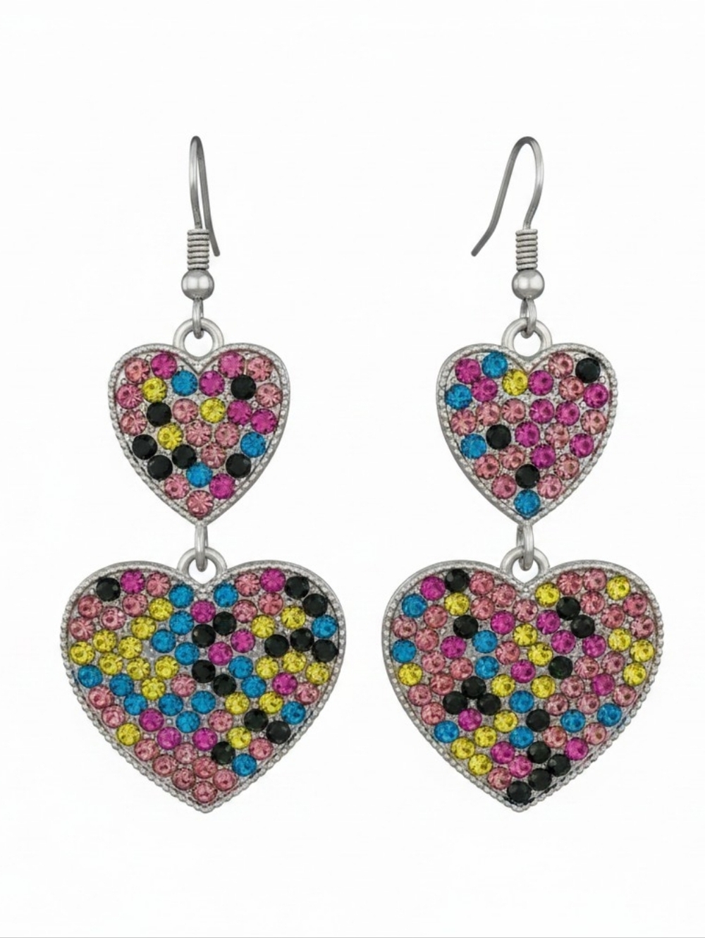 Multicolor 2-Hearts Earrings
